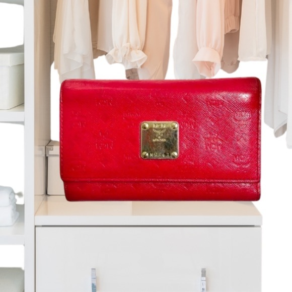 FINAL PRICE MCM Red Leather Tri-Fold Wallet - Picture 2 of 13